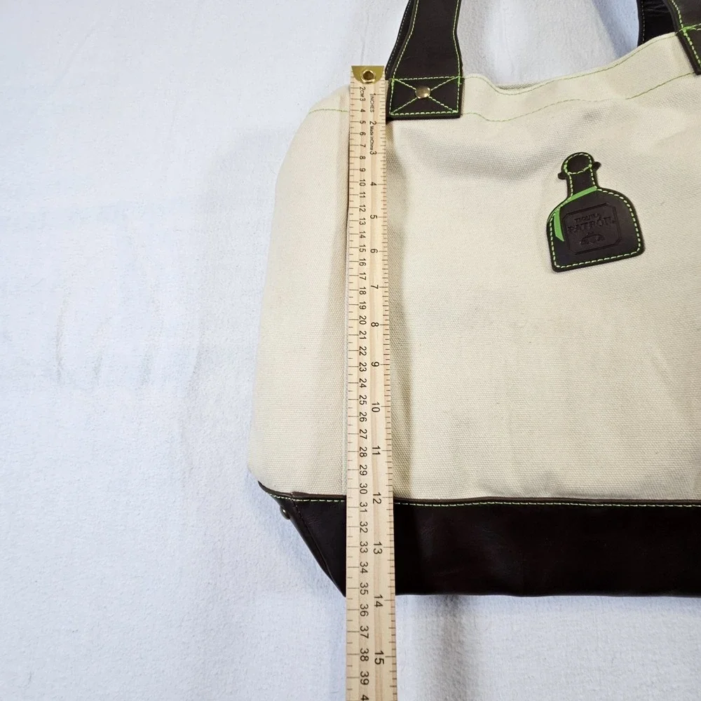 Patron‎ Tequila Canvas Tote Bag Brown Leather Trim Green Lining Insulated Pocket